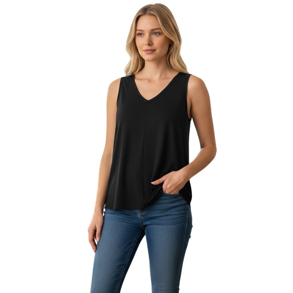Vince Camuto Womens V-Neck Sleeveless Tank Top Rich Black 91624B088 Size M